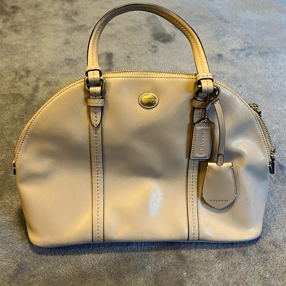 Coach Beige/Cream Leather Satchel Handbag